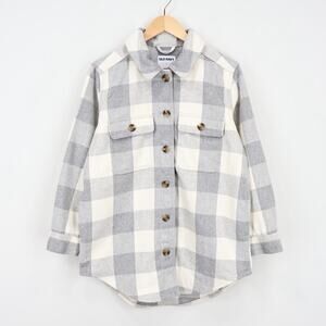 Old Navy Women's Oversized Plaid Button Down Shacket Grey White Size Small NWT